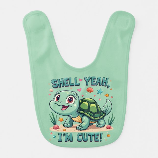Cute Kawaii Turtle with Funny Pun Ocean Aesthetic Baby Bib (Front)