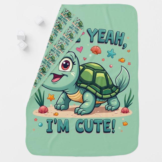 Cute Kawaii Turtle with Funny Pun Ocean Aesthetic Baby Blanket (In Situ)