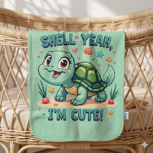Cute Kawaii Turtle with Funny Pun Ocean Aesthetic Baby Burp Cloth