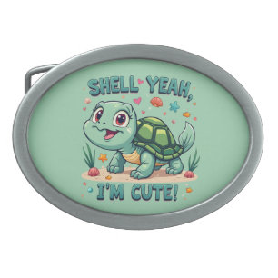 Cute Kawaii Turtle with Funny Pun Ocean Aesthetic Belt Buckle