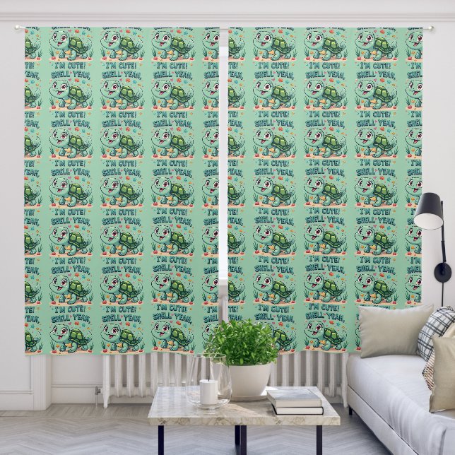 Cute Kawaii Turtle with Funny Pun Ocean Aesthetic Blackout Curtains (Living Room)