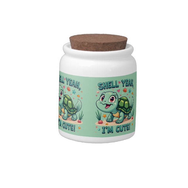 Cute Kawaii Turtle with Funny Pun Ocean Aesthetic Candy Jar (Left)