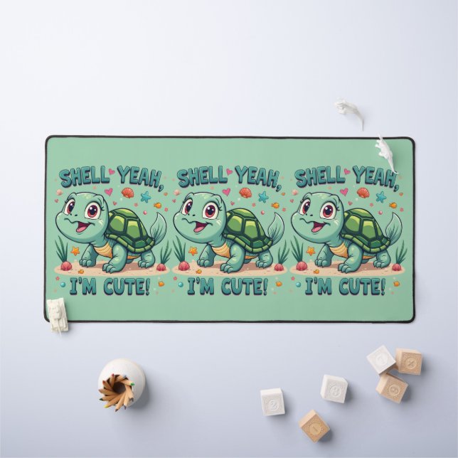 Cute Kawaii Turtle with Funny Pun Ocean Aesthetic Desk Mat (Kids Table)