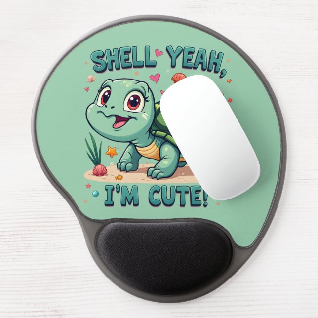 Cute Kawaii Turtle with Funny Pun Ocean Aesthetic Gel Mouse Pad (Left Side)