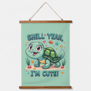 Cute Kawaii Turtle with Funny Pun Ocean Aesthetic Hanging Tapestry