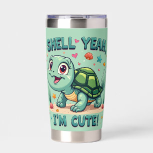 Cute Kawaii Turtle with Funny Pun Ocean Aesthetic Insulated Tumbler