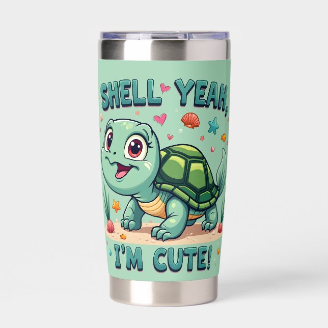 Cute Kawaii Turtle with Funny Pun Ocean Aesthetic Insulated Tumbler (Front)