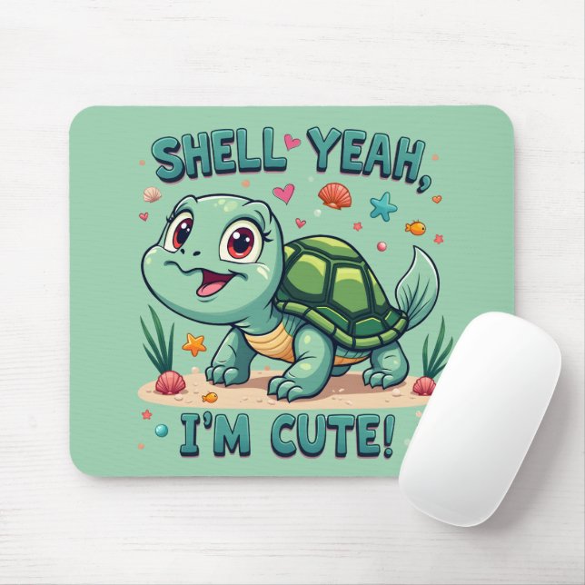 Cute Kawaii Turtle with Funny Pun Ocean Aesthetic Mouse Pad (With Mouse)