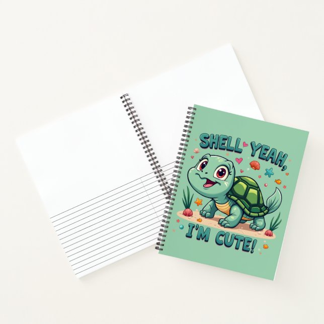 Cute Kawaii Turtle with Funny Pun Ocean Aesthetic Notebook (Inside)