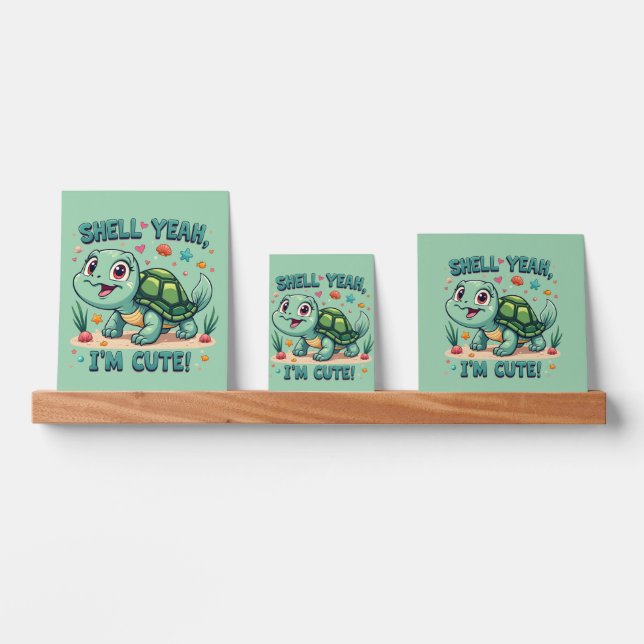 Cute Kawaii Turtle with Funny Pun Ocean Aesthetic Picture Ledge (Front)
