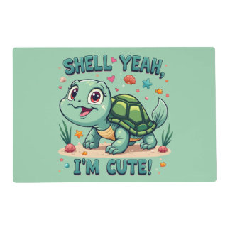 Cute Kawaii Turtle with Funny Pun Ocean Aesthetic Placemat