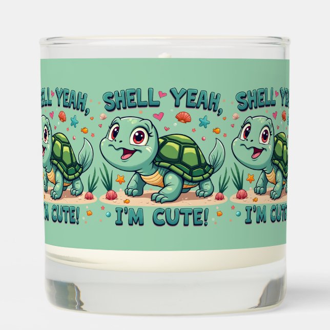 Cute Kawaii Turtle with Funny Pun Ocean Aesthetic Scented Candle (Front)