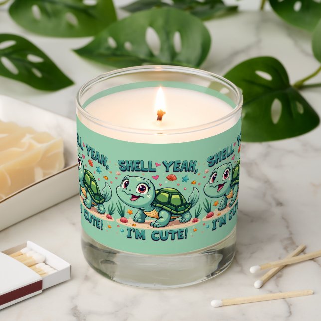 Cute Kawaii Turtle with Funny Pun Ocean Aesthetic Scented Candle (Lit)