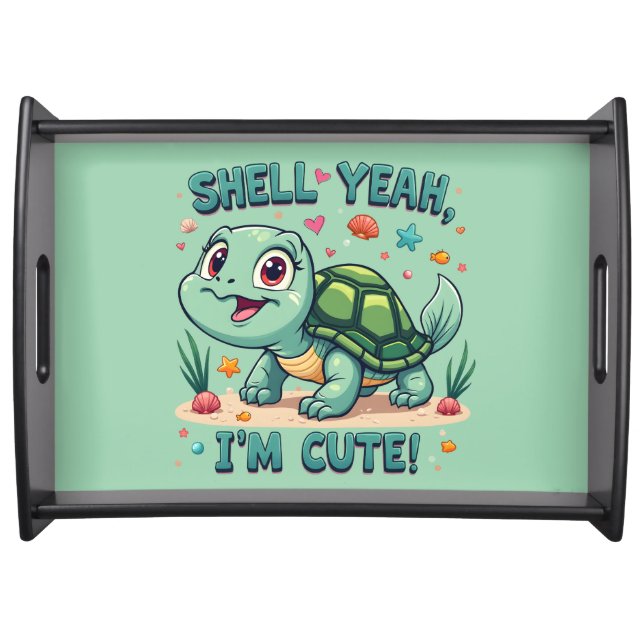 Cute Kawaii Turtle with Funny Pun Ocean Aesthetic Serving Tray (Front)