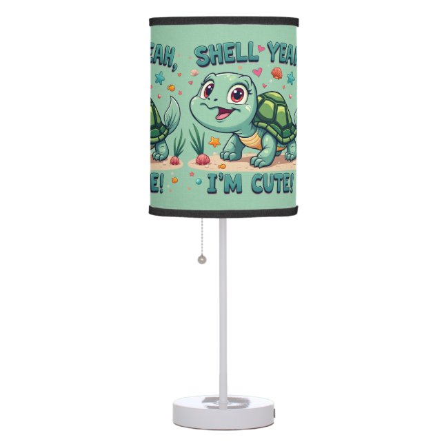 Cute Kawaii Turtle with Funny Pun Ocean Aesthetic Table Lamp (Right)