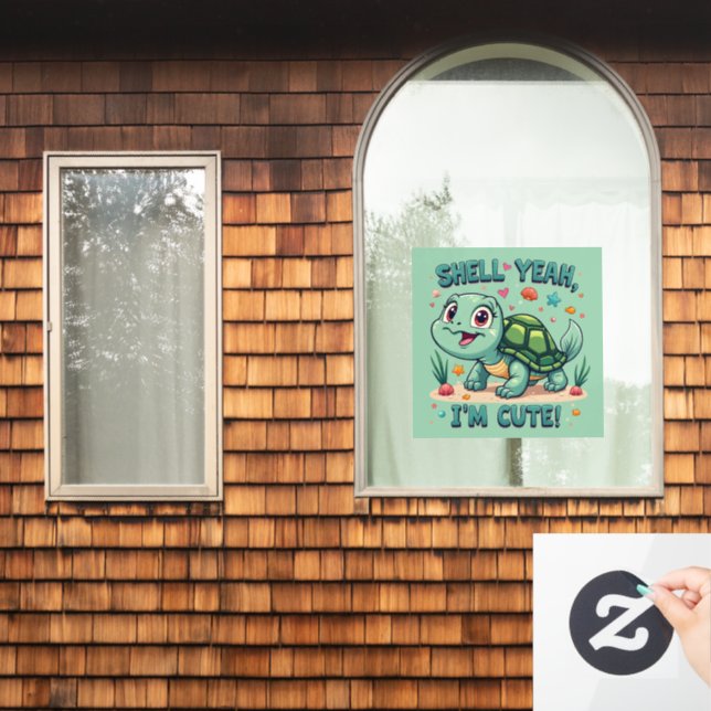 Cute Kawaii Turtle with Funny Pun Ocean Aesthetic Window Cling (Home Window)