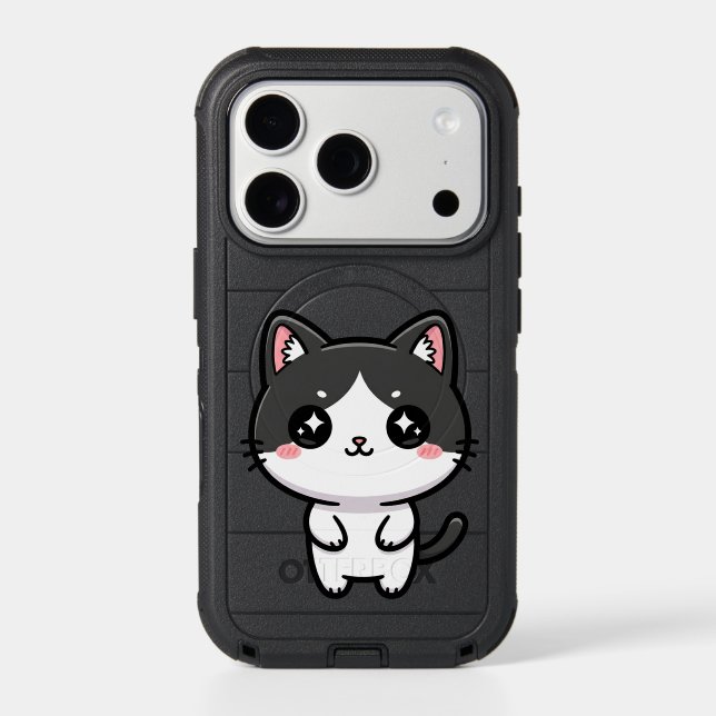 Cute Kawaii Tuxedo Cat Standing Character Otterbox iPhone Case (Back)