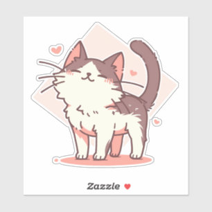 Cute Kawaii Tuxedo Cat with Hearts on Pink Sticker