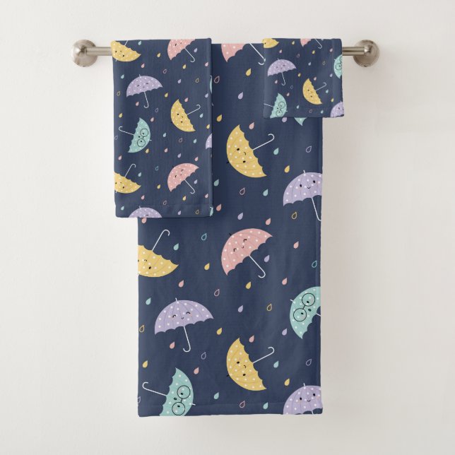 Cute Kawaii Umbrella Pattern Bath Towel Set (Insitu)