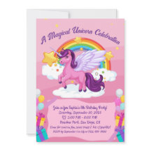 Cute Kawaii Unicorn Birthday Invitations