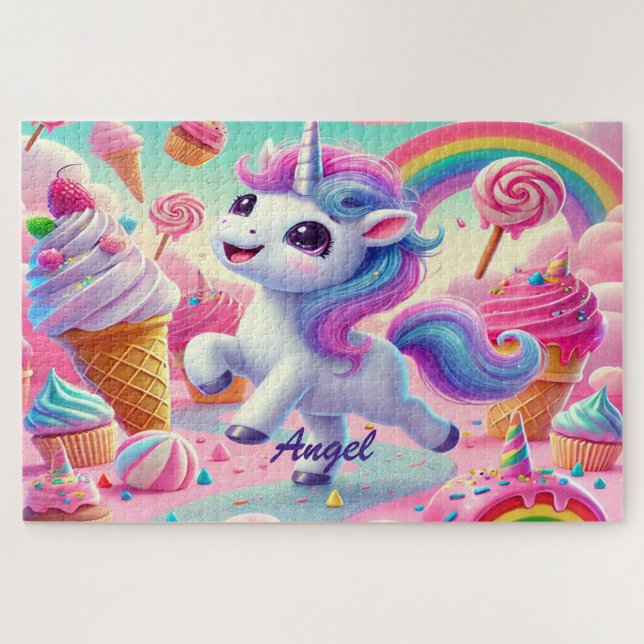 Cute Kawaii Unicorn, Cupcakes, Rainbow Jigsaw Puzzle (Horizontal)