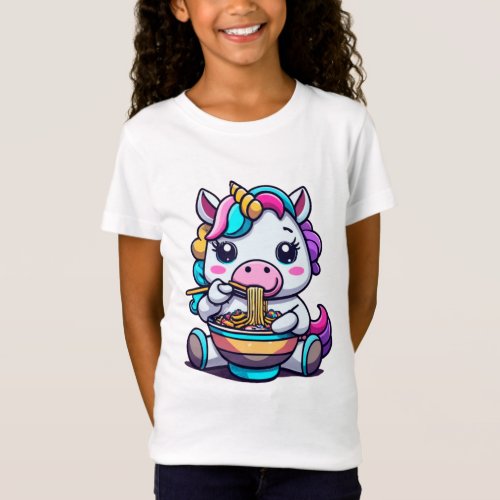cute kawaii unicorn graphic eating ramen T_Shirt