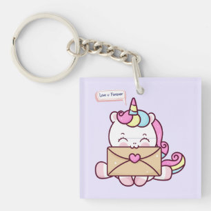 Cute Kawaii Unicorn Love Illustration Keychain