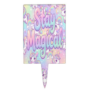 Cute Kawaii Unicorn Pastel Rainbow Magical Cake Topper