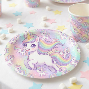 Cute Kawaii Unicorn Pastel Rainbow Magical Paper Plates