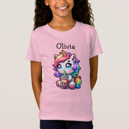 Cute Kawaii Unicorn with Bubble Tea Personalized T_Shirt