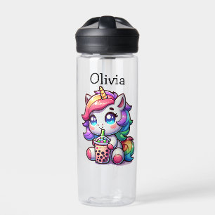 Cute Kawaii Unicorn with Bubble Tea Personalized Water Bottle