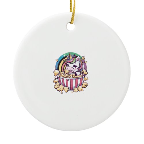 Cute kawaii unicorn with popcorn Long Sleeve T-Shi Ceramic Ornament
