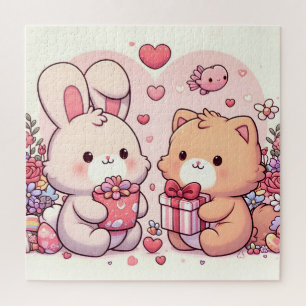 Cute Kawaii Valentine Bunny Bear Love Gift Jigsaw Puzzle