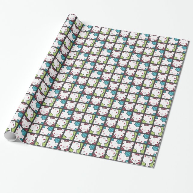Cute Kawaii Vampire Bunny Rabbit Pattern Wrapping Paper (Unrolled)