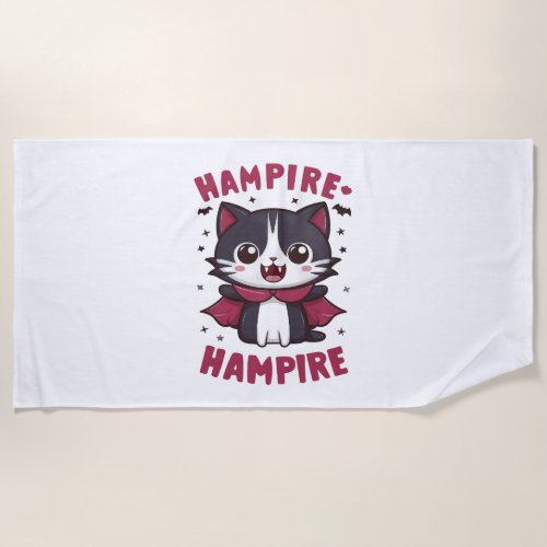 Cute Kawaii Vampire Cat Halloween Beach Towel