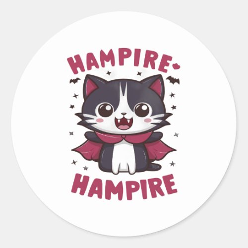 Cute Kawaii Vampire Cat Halloween Classic Round Sticker