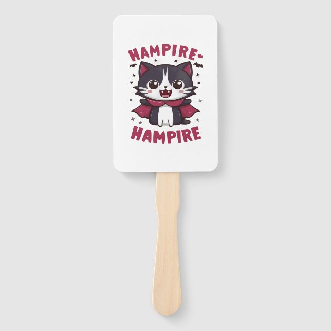 Cute Kawaii Vampire Cat Halloween Hand Fan (Front)