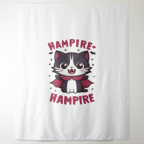 Cute Kawaii Vampire Cat Halloween Tapestry
