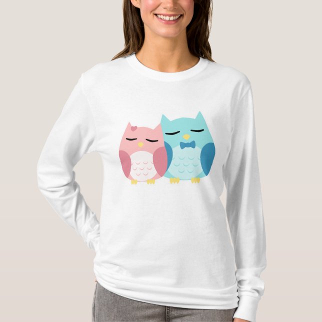 cute kawaii vector owl couple T-Shirt (Front)