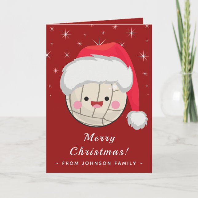 Cute Kawaii Volleyball Ball Excited Family Wishes  Card (Front)