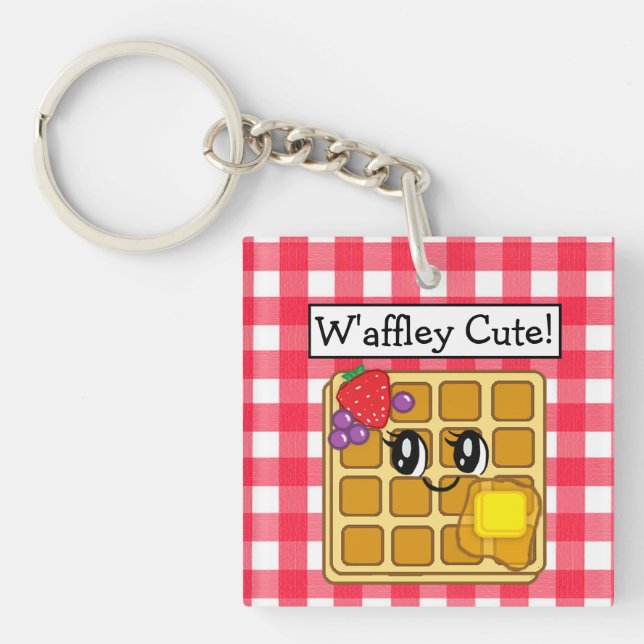 Cute Kawaii Waffle Pun  Keychain (Front)