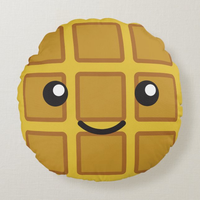 Cute Kawaii Waffle Round Pillow (Front)