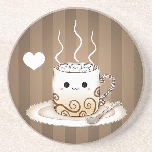 Cute kawaii warm cocoa drink coaster