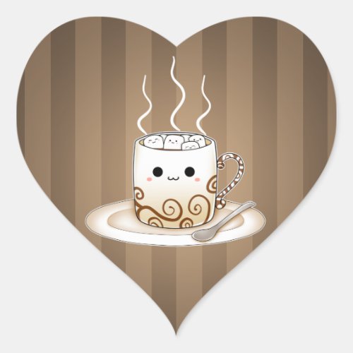 Cute kawaii warm cocoa drink heart sticker