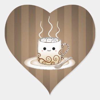 Cute Kawaii Warm Cocoa Drink Heart Sticker by DiaSuuArt at Zazzle