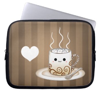 Cute Kawaii Warm Cocoa Drink Laptop Sleeve by DiaSuuArt at Zazzle