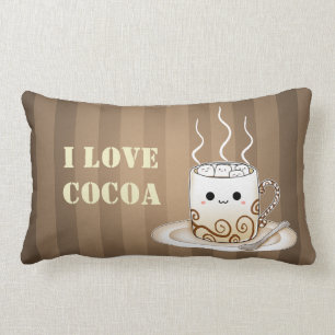 Cute kawaii warm cocoa drink lumbar pillow