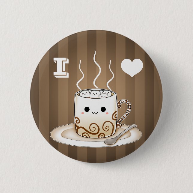 Cute kawaii warm cocoa drink pinback button (Front)