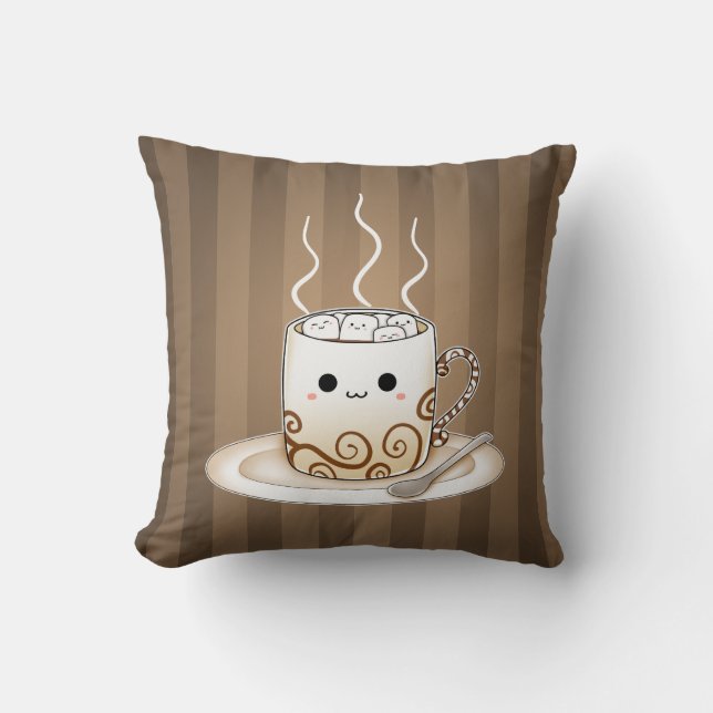 Cute kawaii warm cocoa drink throw pillow (Front)