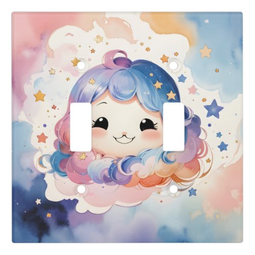 Cute Kawaii Watercolor Star Baby Girl Nursery Art Light Switch Cover